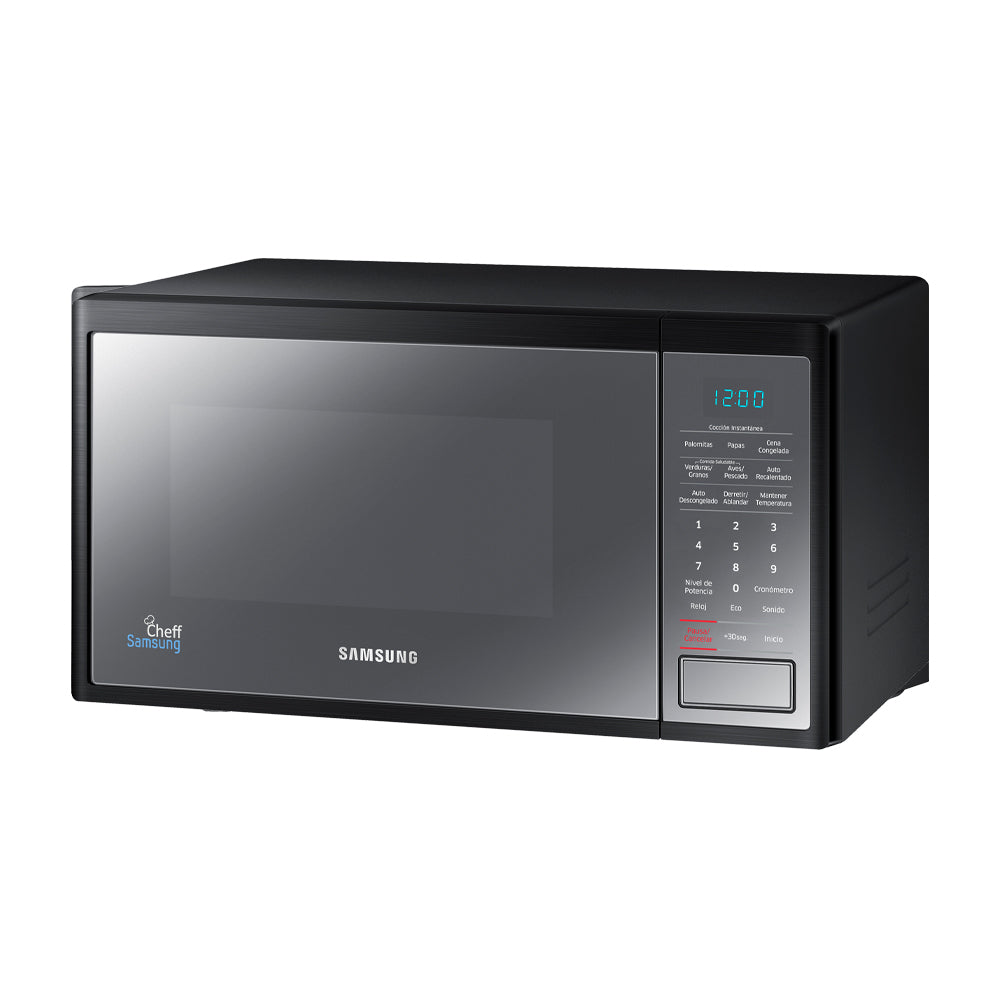 Samsung Microondas de 750W | Tipo Espejo | Interior de Cerámica Esmaltada | Modo Eco | 0.8p3 | Negro