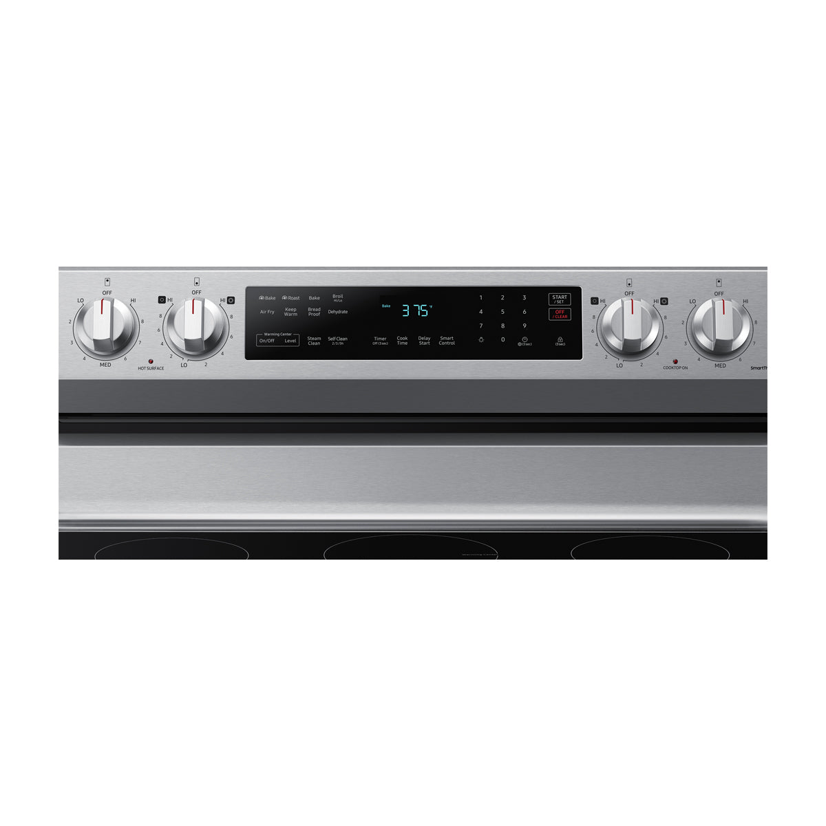 Samsung Estufa Eléctrica de Acero Inoxidable | 2-en-1 | WiFi Smart | 6.3p3 | Air Fryer | Convección | Control de Voz (Alexa y Google) | Panel Digital | 30" | 5 Quemadores