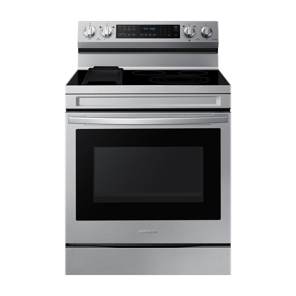 Samsung Estufa Eléctrica de Acero Inoxidable | 3-en-1 | WiFi Smart | 6.3p3 | Air Fryer | True Convection | Control de Voz (Alexa y Google) | Panel Digital | Plancha | 30" | 5 Quemadores