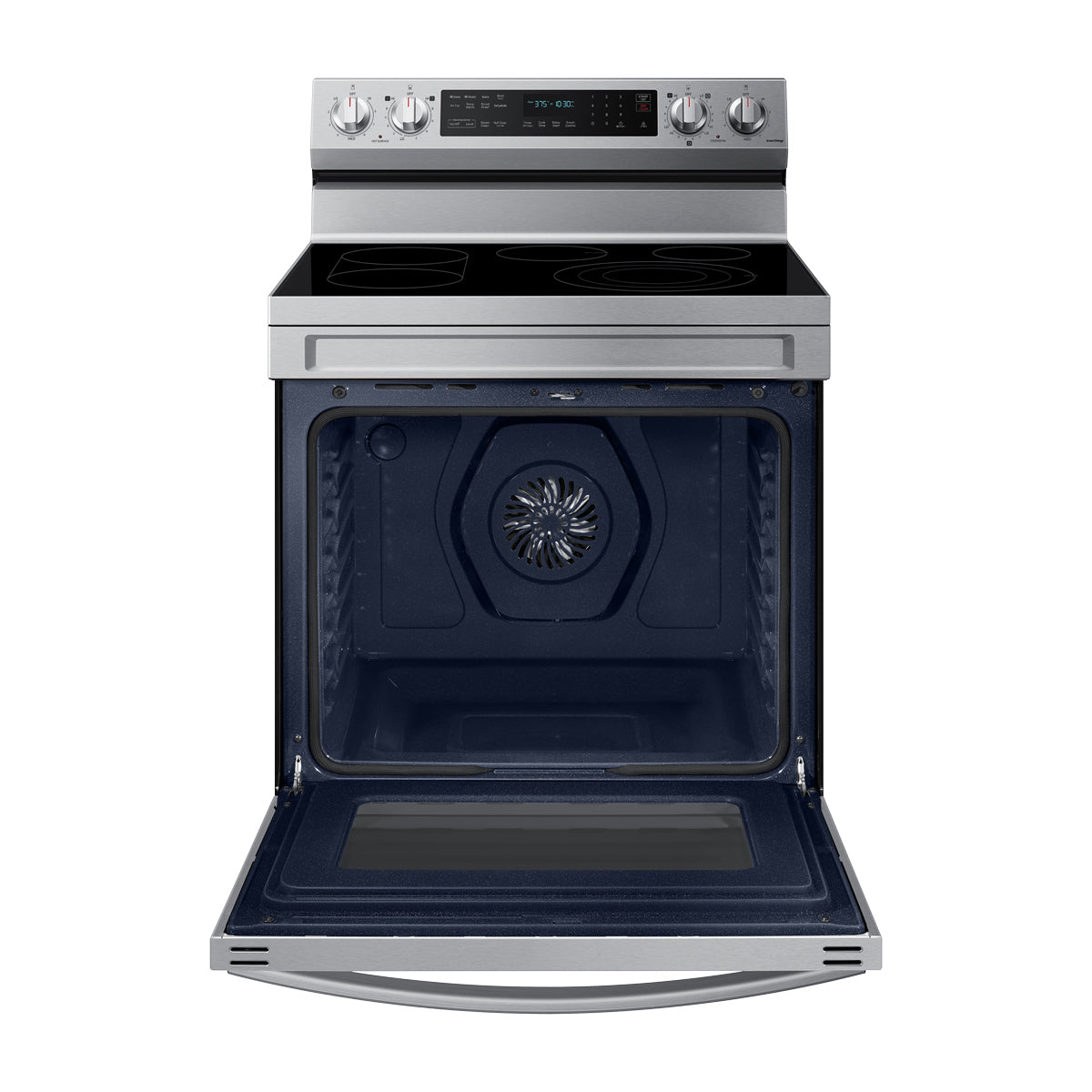 Samsung Estufa Eléctrica de Acero Inoxidable | 3-en-1 | WiFi Smart | 6.3p3 | Air Fryer | True Convection | Control de Voz (Alexa y Google) | Panel Digital | Plancha | 30" | 5 Quemadores