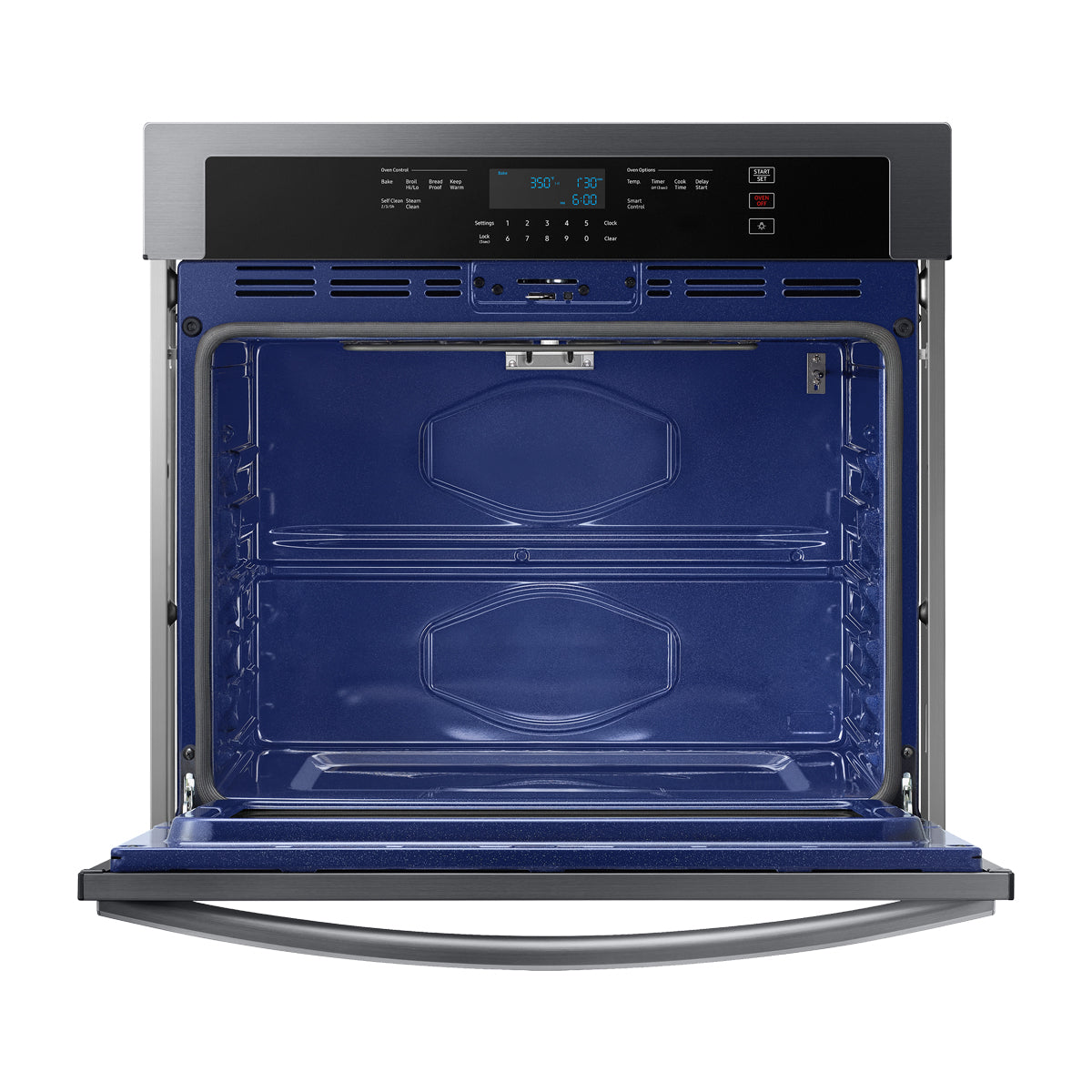 Samsung Horno Multifuncional Empotrable Eléctrico | 30" | 5.1p3 | WiFi | Control Táctil Digital | Interior de Cerámica Azul | Self / Steam Clean | 285°C | Negro