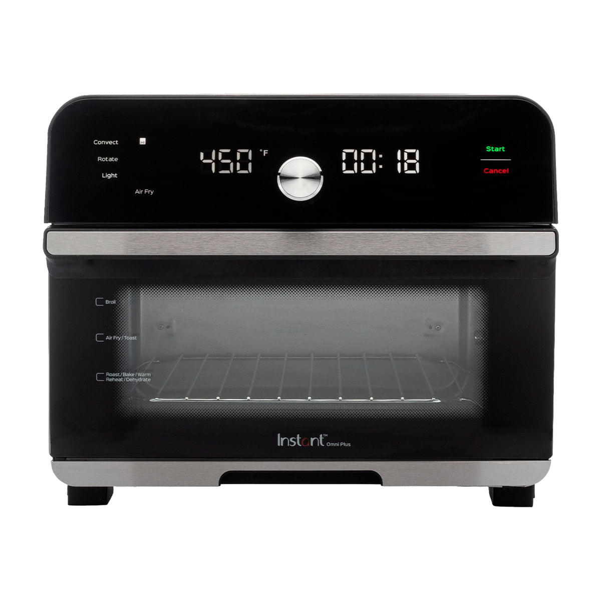 Instant Omni Plus Horno Eléctrico con Freidora de Aire 10-en-1 de 18L | EvenCrisp | Puerta de Vidrio | 1800W | Negro Acero
