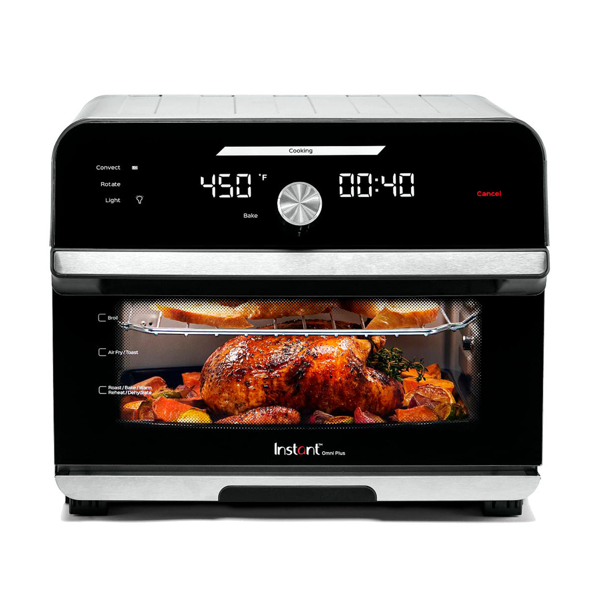 Instant Omni Plus Horno Eléctrico con Freidora de Aire 10-en-1 de 18L | EvenCrisp | Puerta de Vidrio | 1800W | Negro Acero