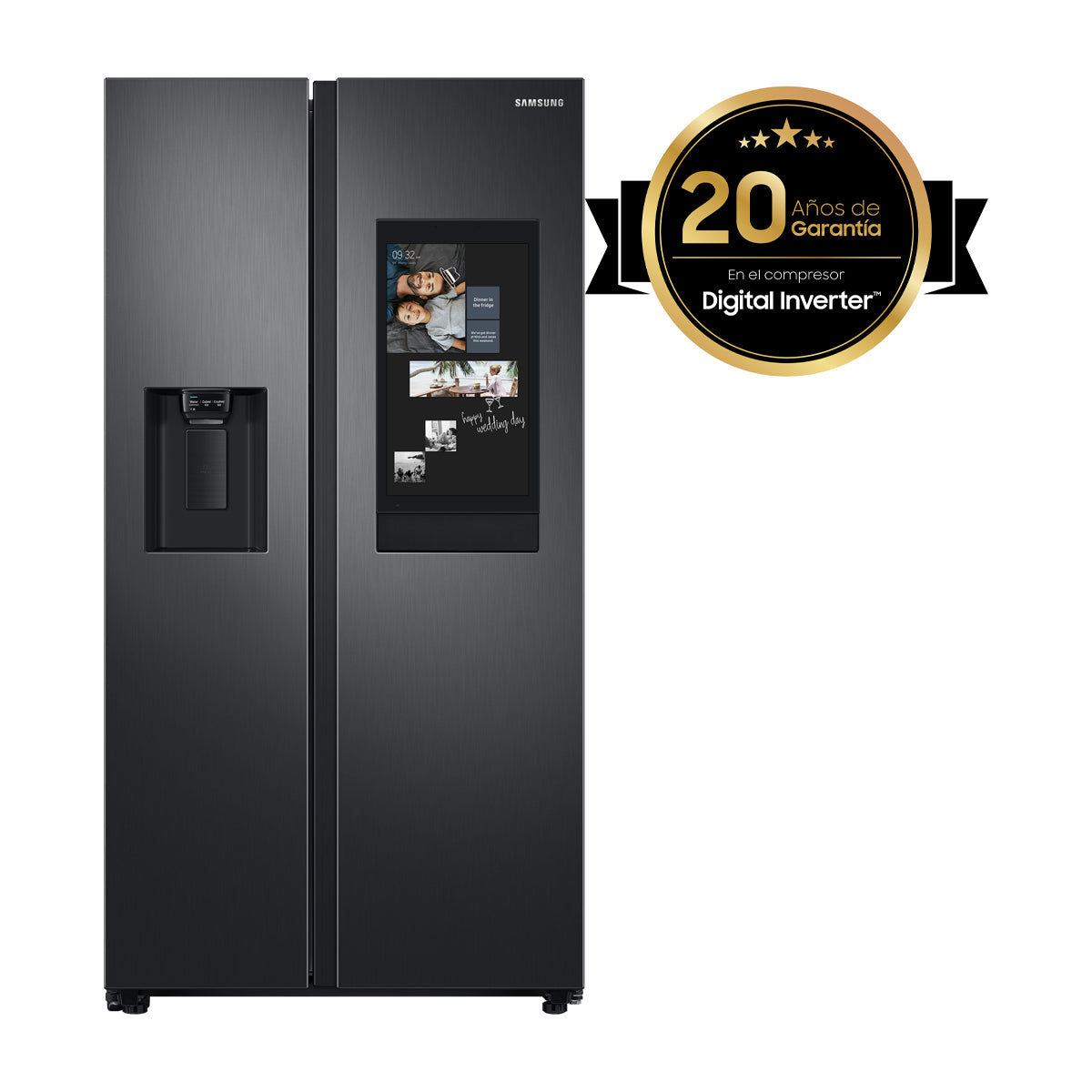 Samsung Refrigeradora Side By Side Digital Inverter | Family Hub | WiFi | Bluetooth | Dispensador de Agua y Hielo | 27.5p3 | Negro