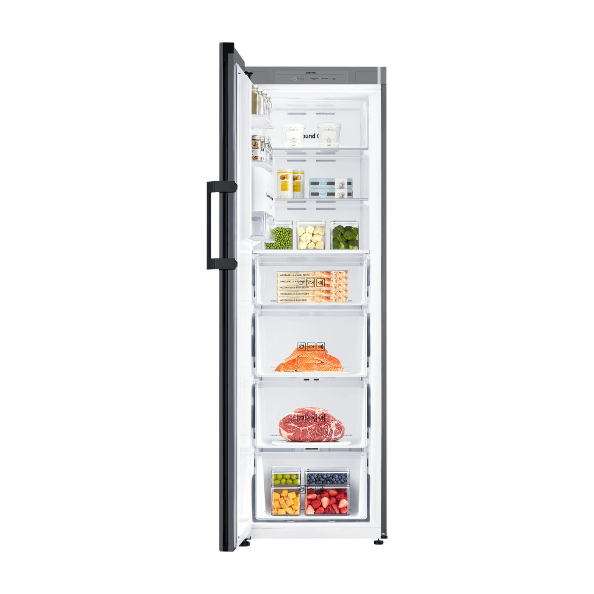 Samsung BESPOKE Congelador Vertical de 1 Puerta Digital Inverter | Modulos Personalizables | All Around Cooling | Power Freeze | Slim Ice Maker | 11.41p3 | Satin Grey