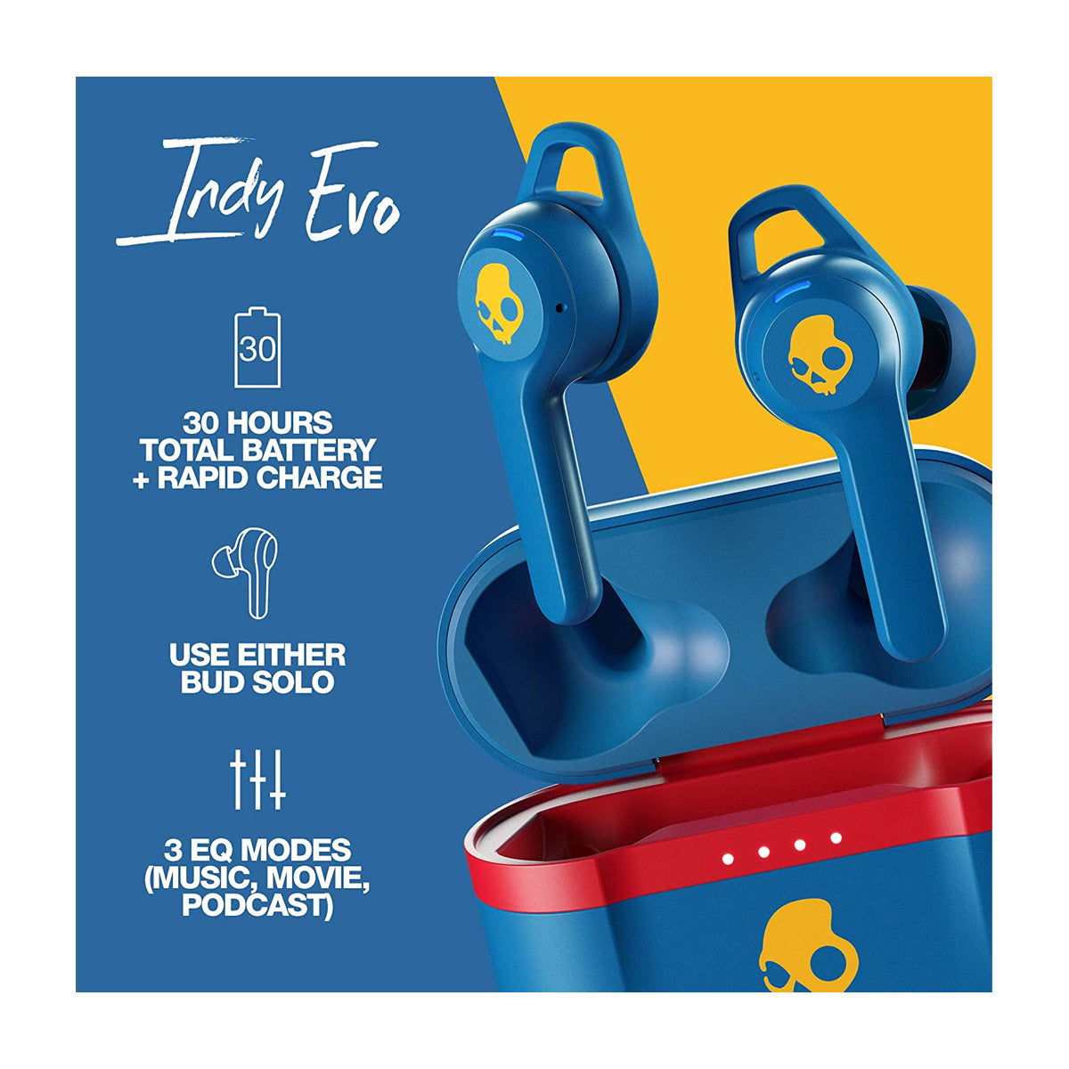 Skullcandy Indy Evo True Wireless Audífonos Inalámbricos Bluetooth | Azul