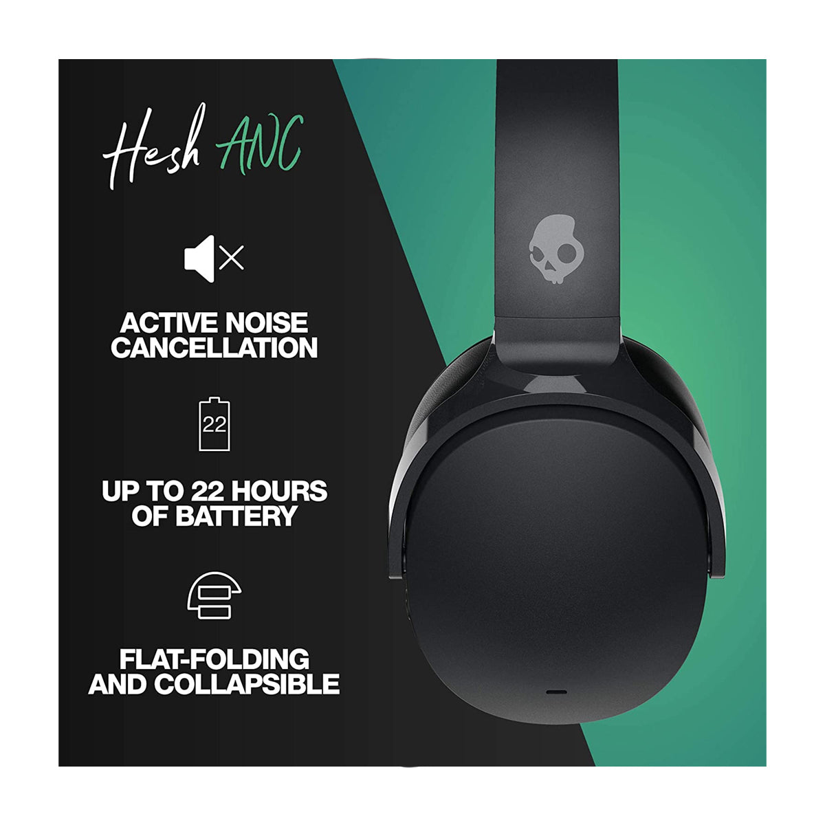 Skullcandy Hesh ANC Audífonos Inalámbricos Bluetooth | Active Noise Cancelling | Negro