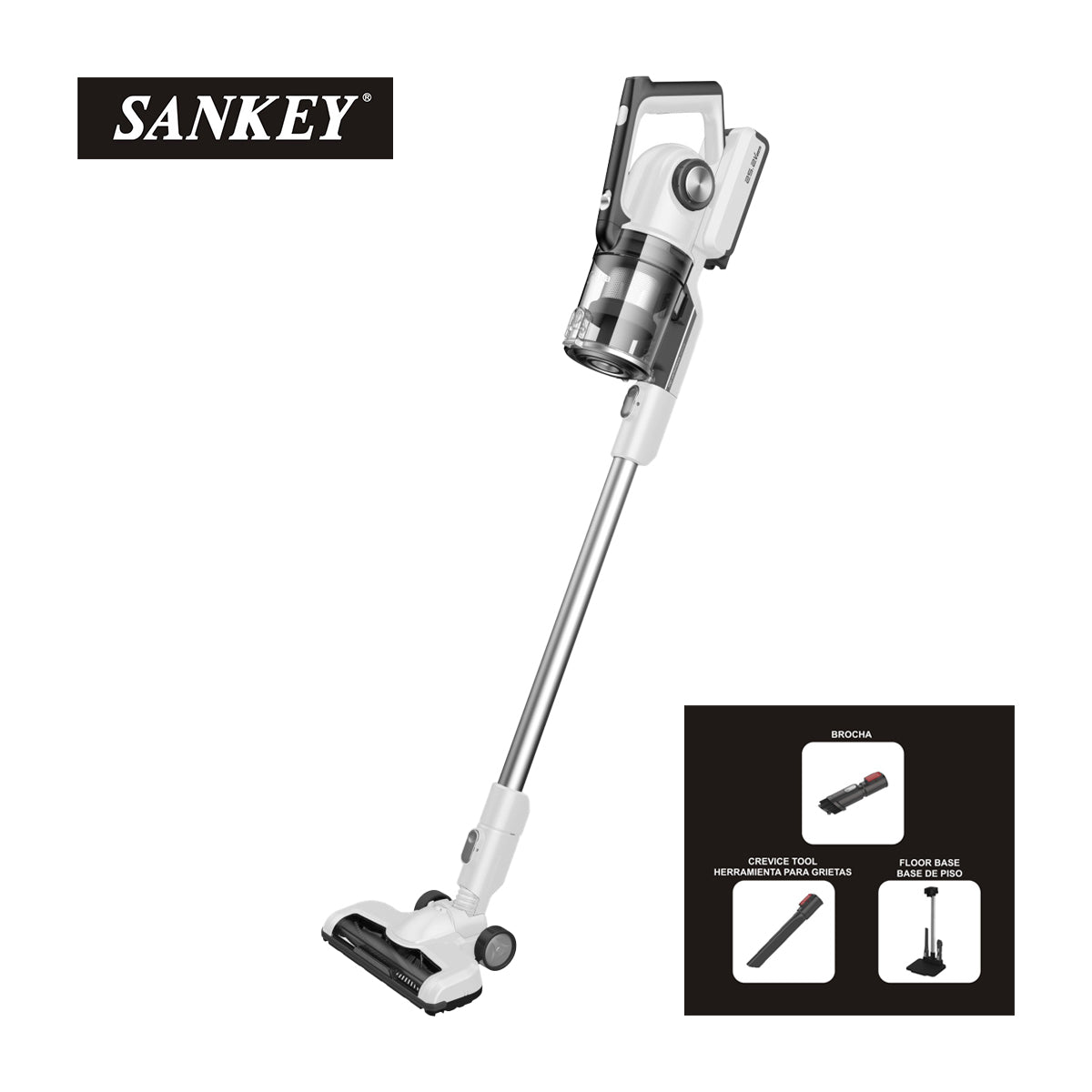 Sankey Aspiradora Inalámbrica Recargable | Sistema de Ciclón | Silencioso | Mango Ergométrico | Blanco