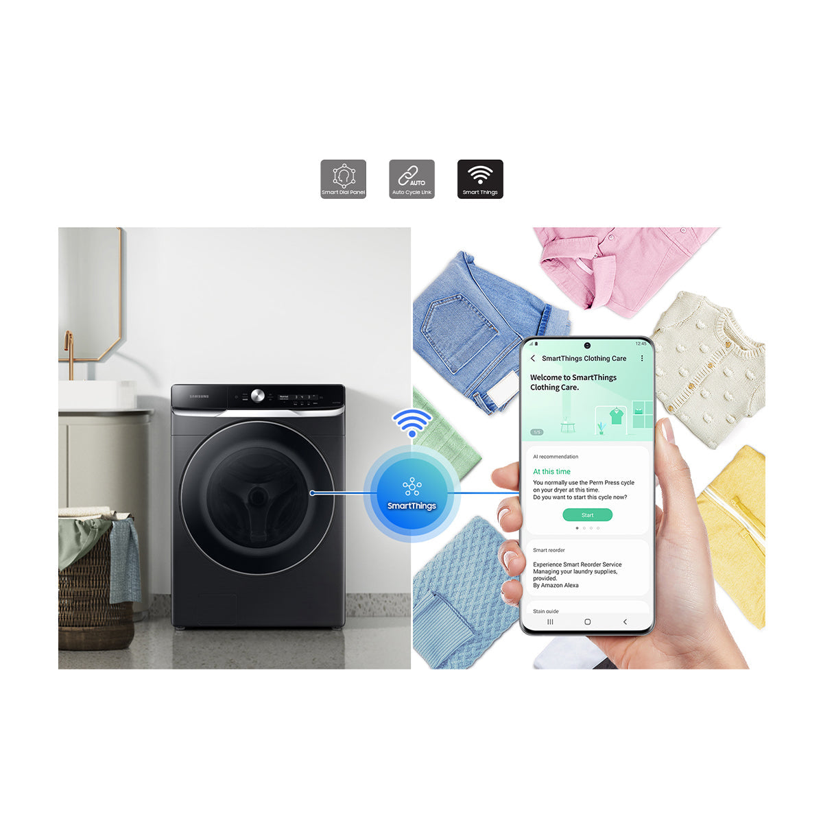 Samsung Combo Lavadora Automática Digital Inverter y Secadora Eléctrica de Carga Frontal | OptiWash | MultiControl | AI Control | VRT Plus | 24kg | Negro