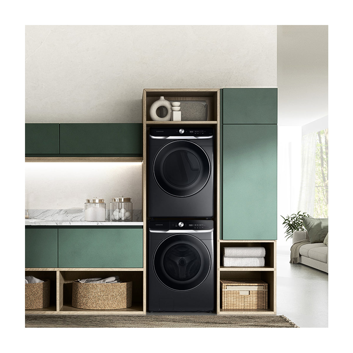 Samsung Combo Lavadora Automática Digital Inverter y Secadora Eléctrica de Carga Frontal | OptiWash | MultiControl | AI Control | VRT Plus | 24kg | Negro