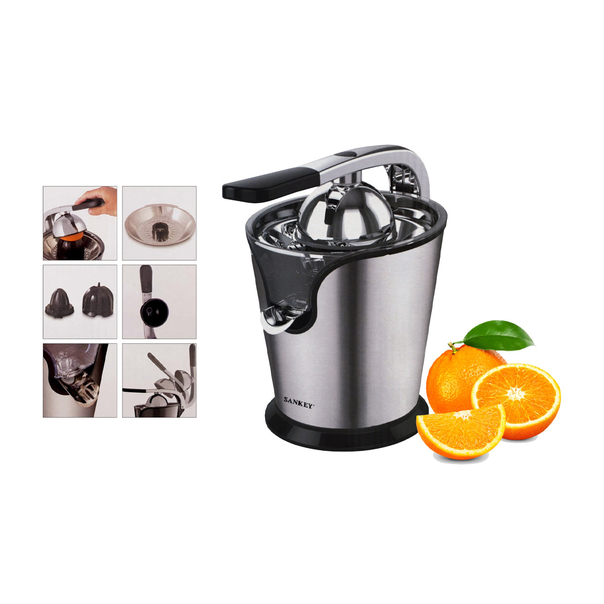 Sankey Exprimidor de Cítricos | Diseño Cilíndrico | Anti-Goteo | 160W | Plateado