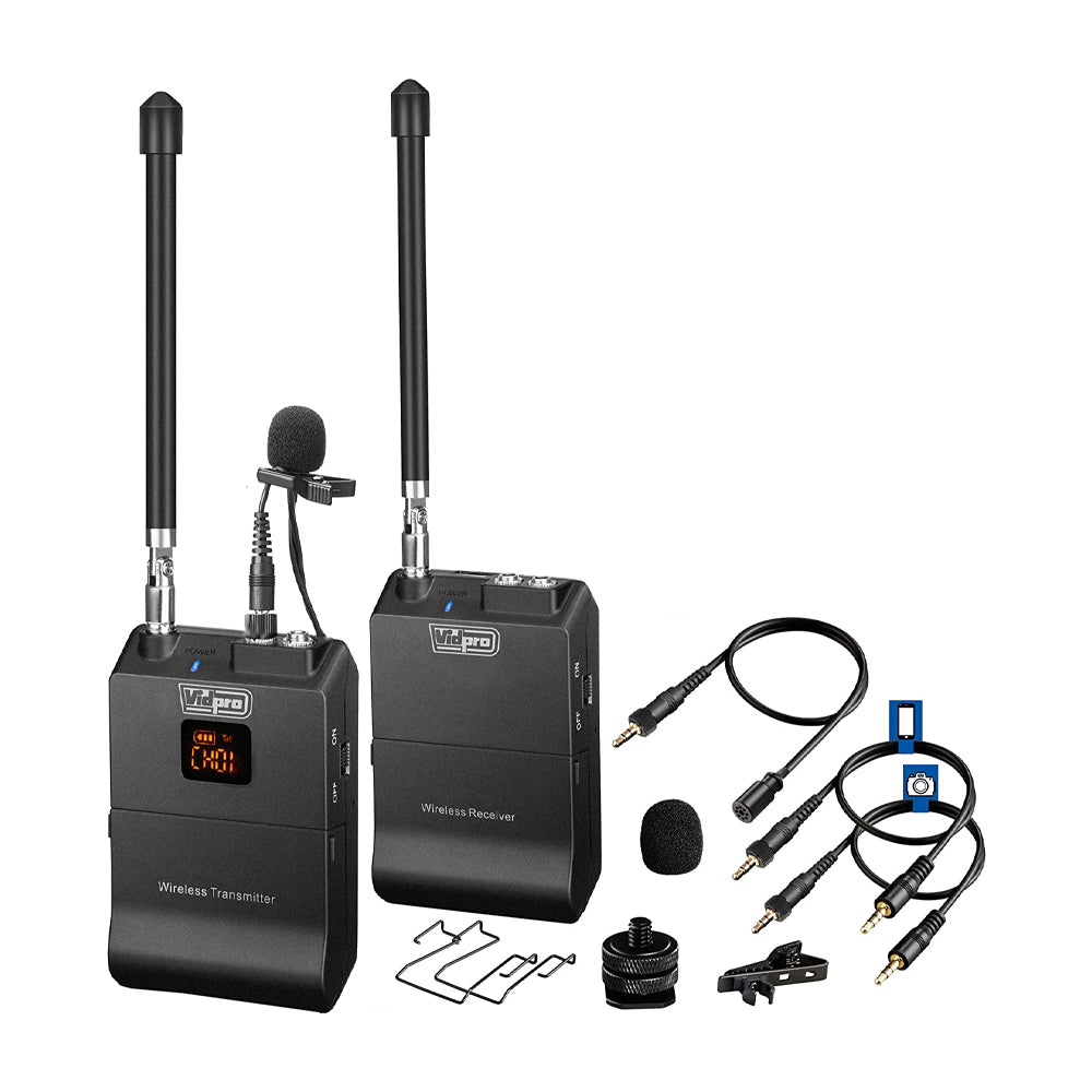 Vidpro Sistema de Micrófono Lavalier Inalámbrico | Para Cámaras Profesionales, Smartphones, Tablets y Computadoras