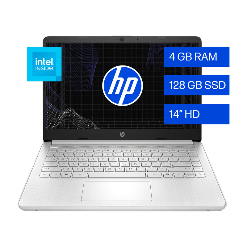 HP Laptop 14" HD, Intel N150, 4GB RAM, 128GB UFS, Windows 11 Home | Plateado