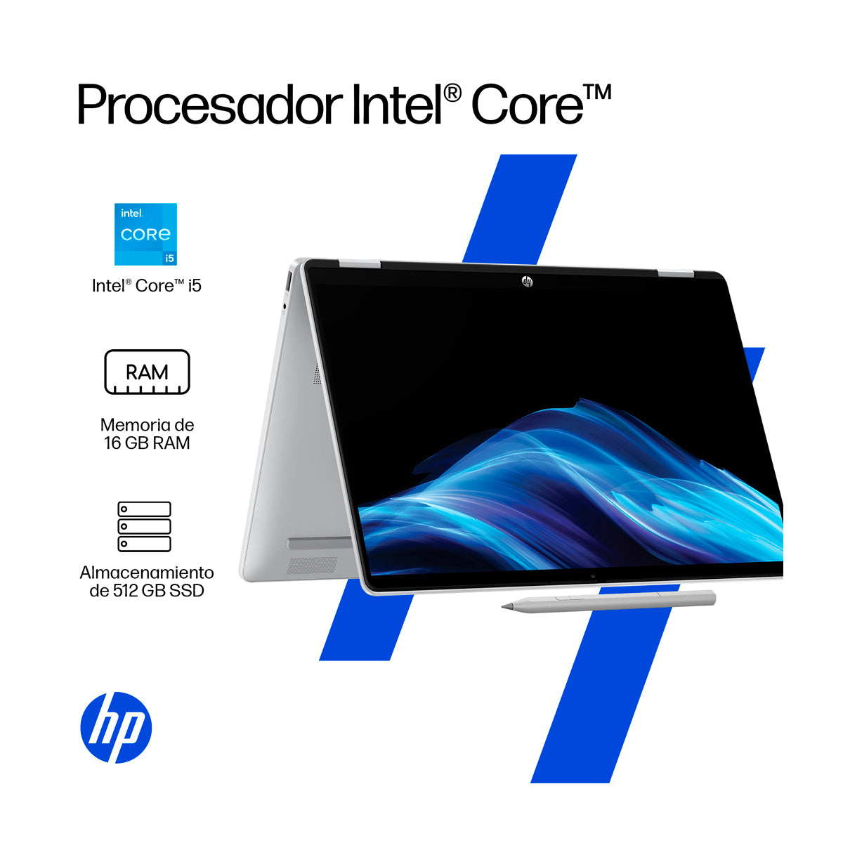 HP OmniBook 5 Flip Laptop Convertible 14" 2K Táctil, Intel Core i5-1334U, 16GB RAM, 512GB SSD, Intel Iris Xe, Windows 11 Home | Plateado