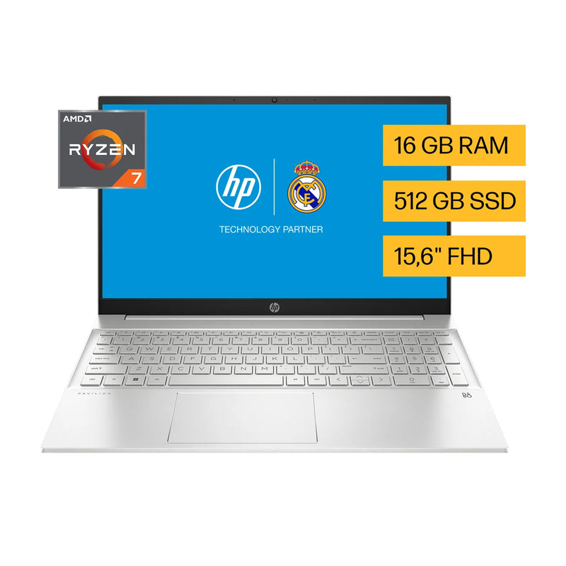 HP Pavilion Laptop 15.6" FHD, AMD Ryzen 7 7730U, 16GB RAM, 512GB SSD, AMD Radeon, Audio B&O, Windows 11 Home | Plateado