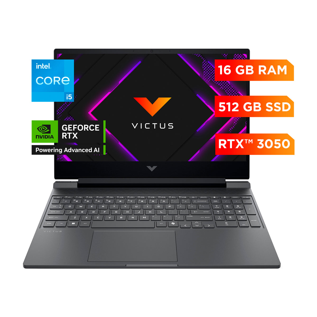 HP Victus Laptop Gaming 15.6" FHD 144Hz, Intel Core i5-13420H, 16GB RAM, 512GB SSD, NVIDIA GeForce RTX 3050 6GB, Windows 11 Home | Negro
