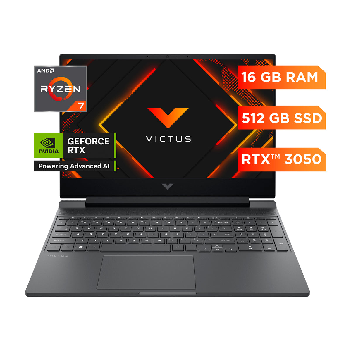 HP Victus Laptop Gaming 15.6" FHD 144Hz, AMD Ryzen 7 7445H, 16GB RAM, 512GB SSD, NVIDIA GeForce RTX 3050 6GB, Windows 11 Home | Negro