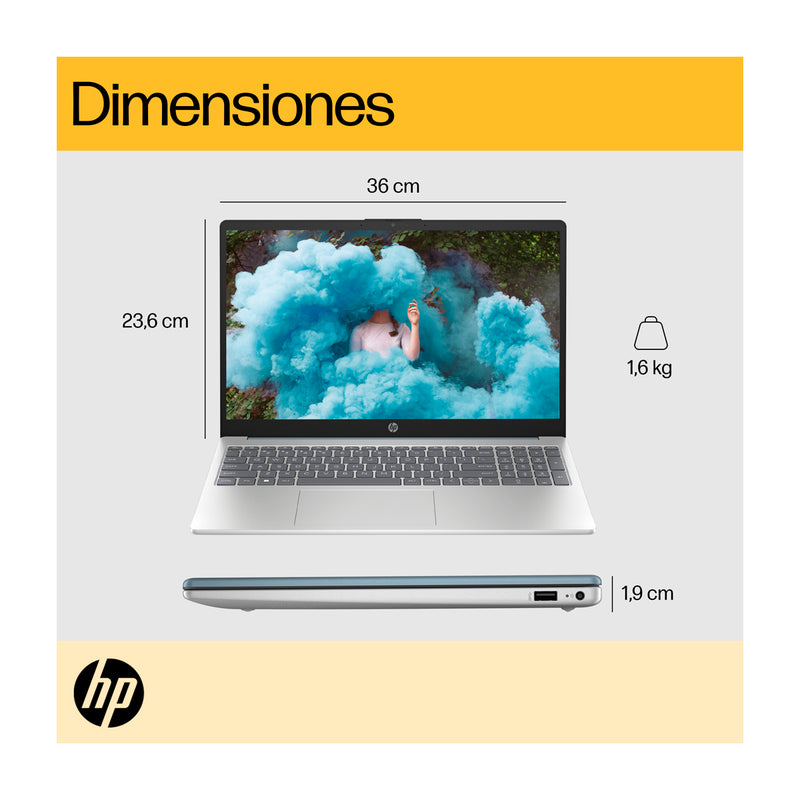 HP Laptop 15.6" FHD, AMD Ryzen 7 7730U, 16GB RAM, 512GB SSD, Windows 11 Home | Plateado Azul