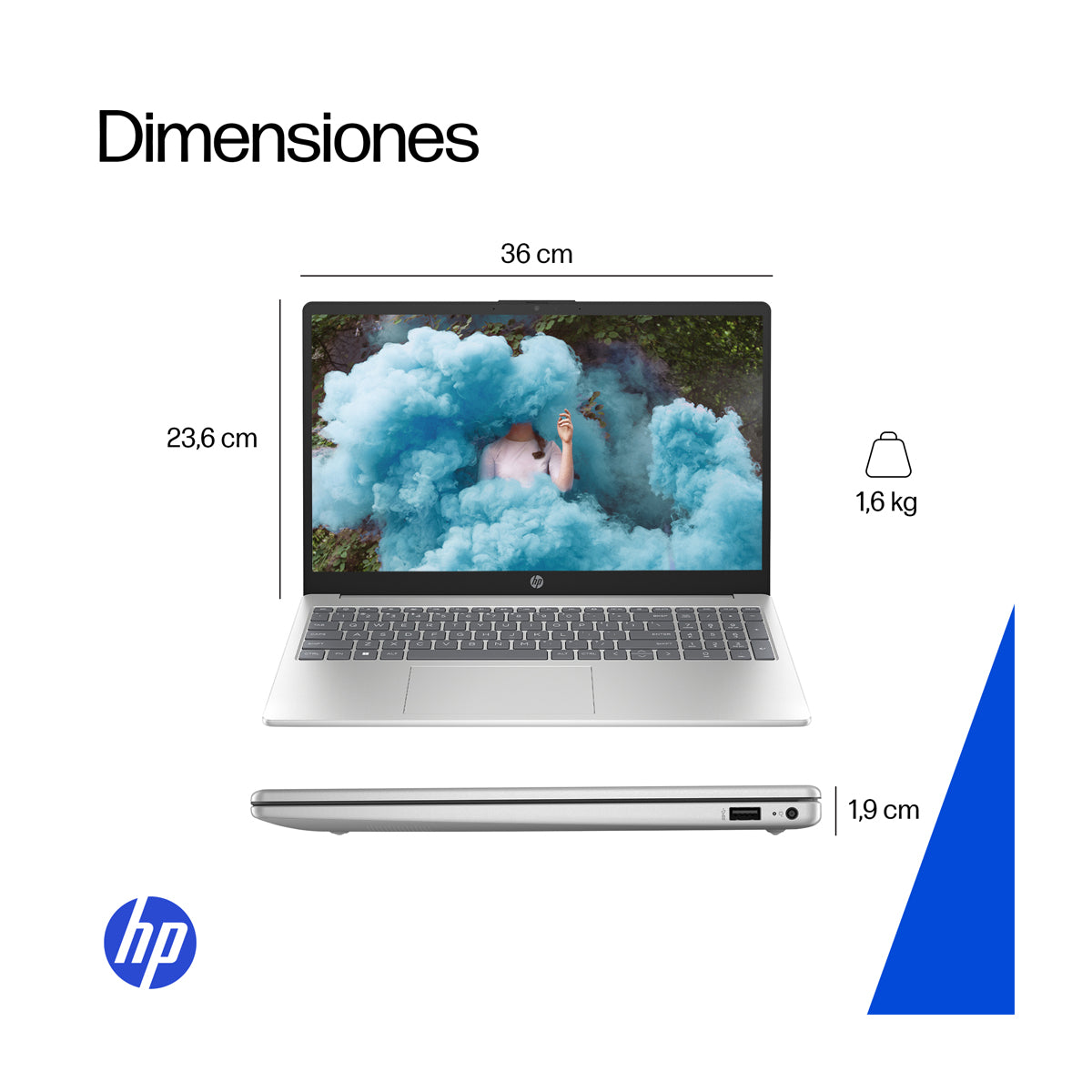 HP Laptop 15.6" FHD, AMD Ryzen 7 7730U, 8GB RAM, 512GB SSD, AMD Radeon, Windows 11 Home | Plateado