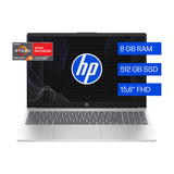 HP Laptop 15.6" FHD, AMD Ryzen 5 7530U, 8GB RAM, 512GB SSD, AMD Radeon, Windows 11 Home | Plateado