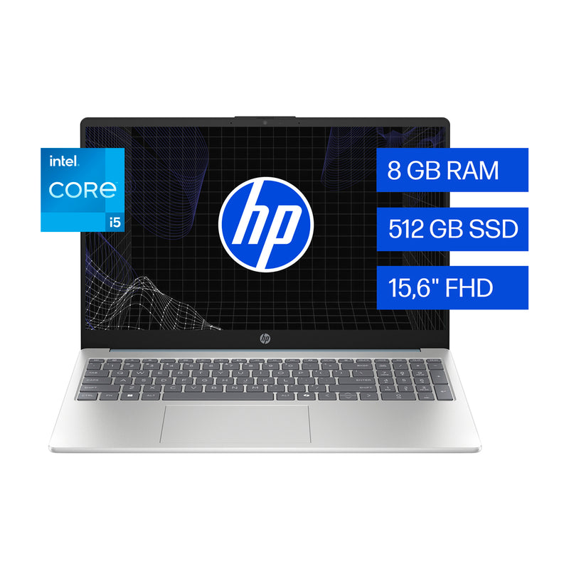 HP Laptop 15.6" FHD, Intel Core i5-1334U, 8GB RAM, 512GB SSD, Windows 11 Home | Plateado Azul