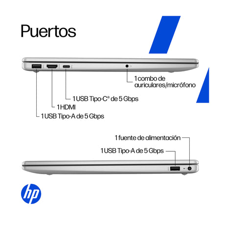 HP Laptop 15.6" FHD, Intel Core Ultra 5 225U, 8GB RAM, 512GB SSD, Windows 11 Home | Plateado