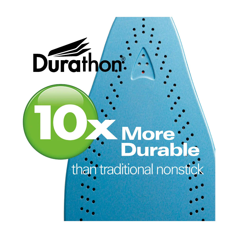 Hamilton Beach Durathon Plancha de Ropa a Vapor | 10x Mas Duradero | Auto Limpieza | Apagado Automático | Antiadherente | Azul Blanco