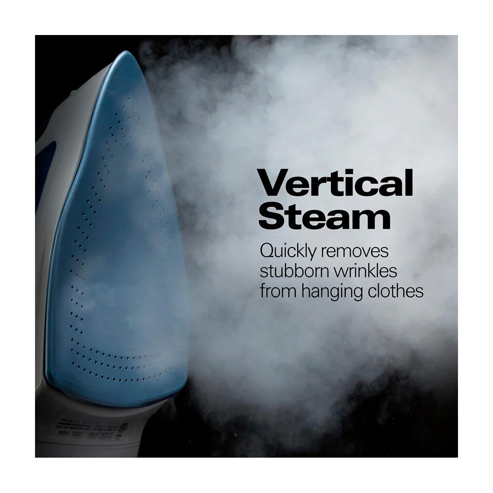 Hamilton Beach Durathon Plancha de Ropa a Vapor | 10x Mas Duradero | Auto Limpieza | Apagado Automático | Antiadherente | Azul Blanco