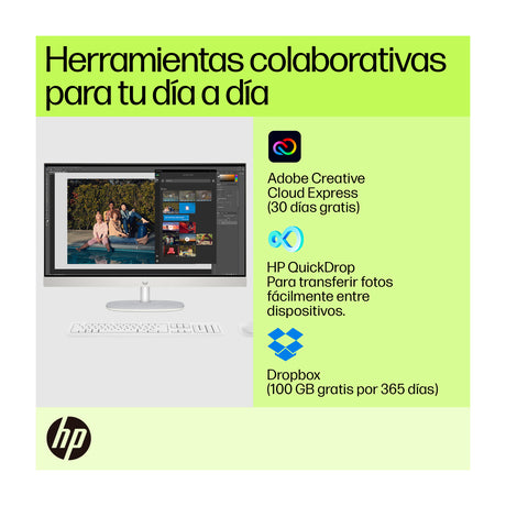 HP Computadora de Escritorio All in One de 23.8" FHD Táctil, AMD Ryzen 5 7520U, 8GB RAM, 512GB SSD, AMD Radeon, Windows 11 Home | Blanco