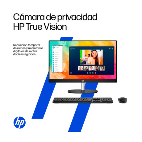 HP Computadora de Escritorio All in One de 23.8" FHD, AMD Ryzen 3 7320U, 8GB RAM, 512GB SSD, AMD Radeon, Windows 11 Home | Negro