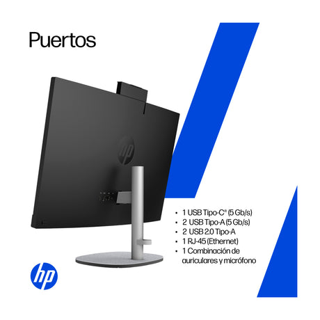 HP Computadora de Escritorio All in One de 23.8" FHD, AMD Ryzen 3 7320U, 8GB RAM, 512GB SSD, AMD Radeon, Windows 11 Home | Negro