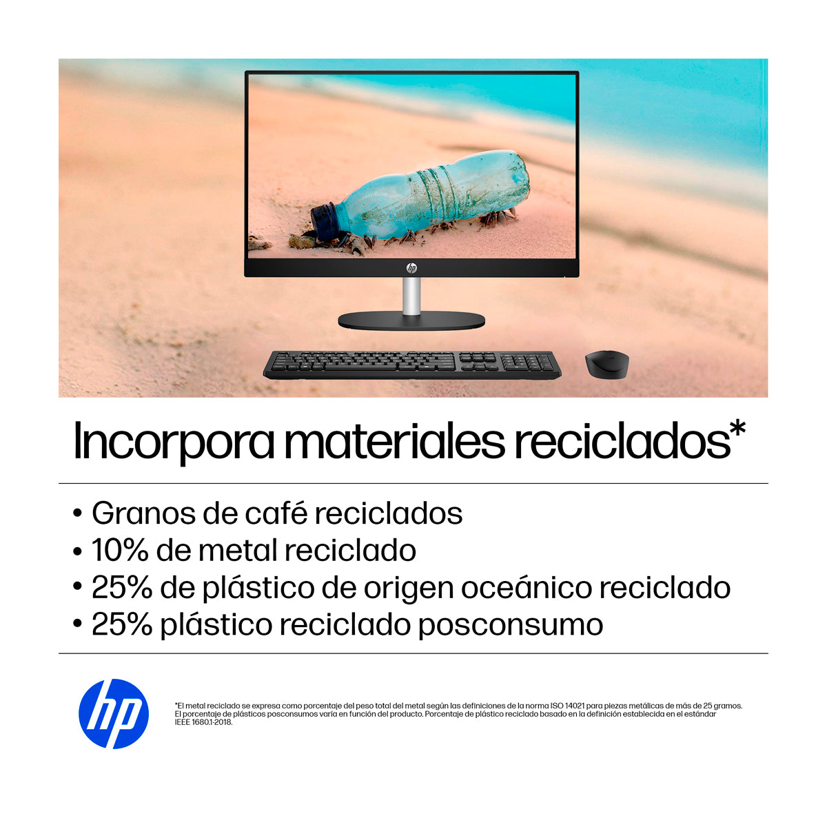 HP Computadora de Escritorio All in One de 23.8" FHD, AMD Ryzen 3 7320U, 8GB RAM, 512GB SSD, AMD Radeon, Windows 11 Home | Negro