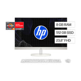 HP Computadora de Escritorio All in One de 23.8" FHD, AMD Ryzen 5 7520U, 8GB RAM, 512GB SSD, AMD Radeon, Windows 11 Home | Blanco