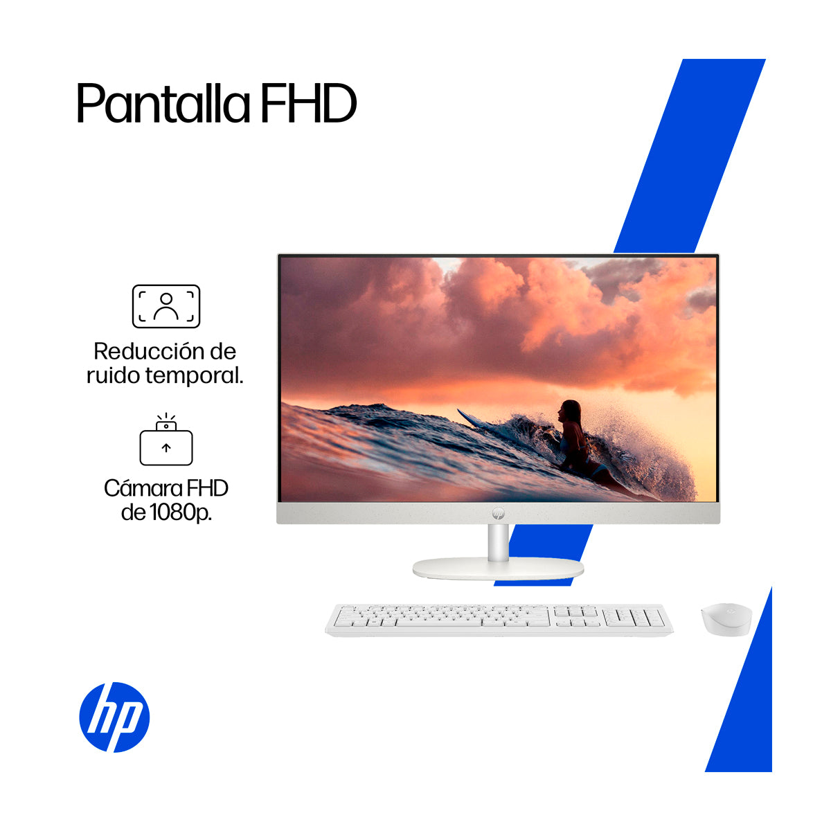 HP Computadora de Escritorio All in One de 23.8" FHD, AMD Ryzen 5 7520U, 8GB RAM, 512GB SSD, AMD Radeon, Windows 11 Home | Blanco