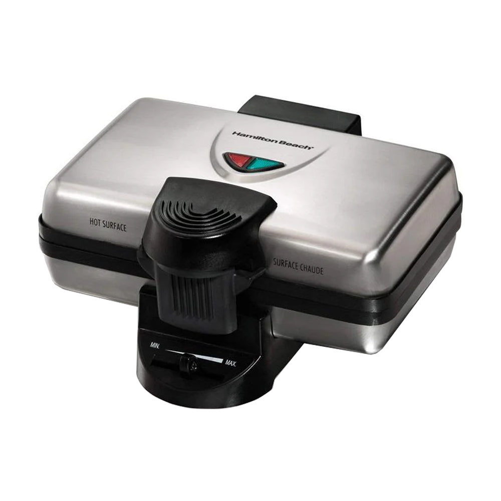 Hamilton Beach Waflera | Estilo Belga | Doble Wafle | Superficie Antiadherente | Rápido & Facil de Usar | Acero Inoxidable