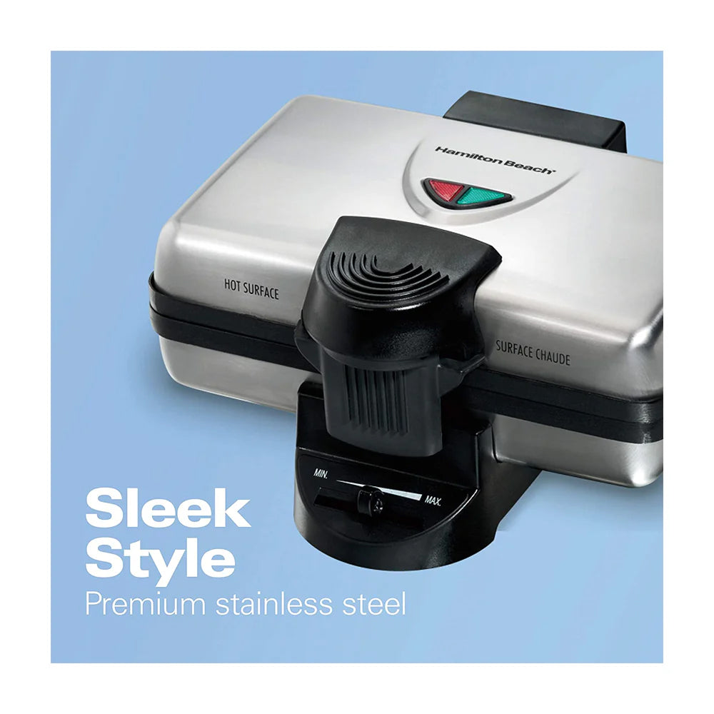 Hamilton Beach Waflera | Estilo Belga | Doble Wafle | Superficie Antiadherente | Rápido & Facil de Usar | Acero Inoxidable