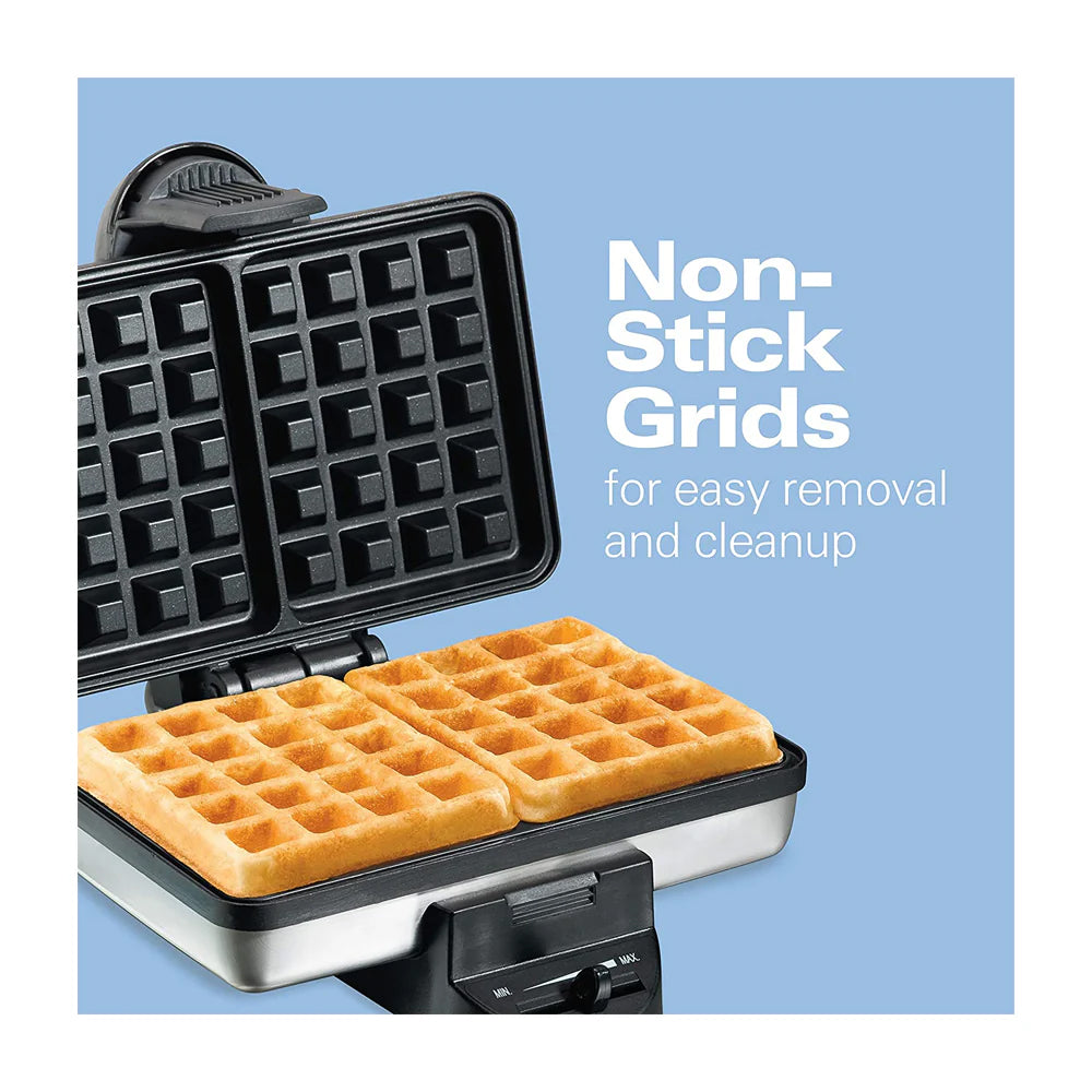 Hamilton Beach Waflera | Estilo Belga | Doble Wafle | Superficie Antiadherente | Rápido & Facil de Usar | Acero Inoxidable