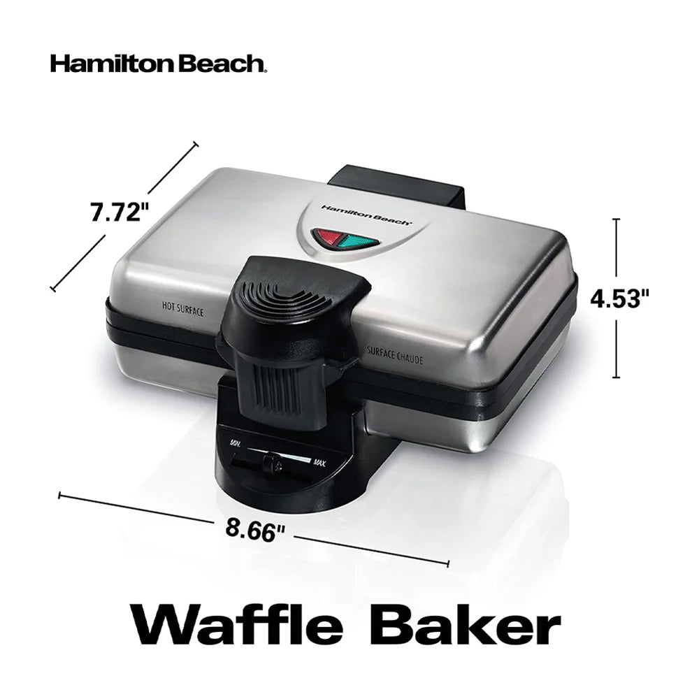 Hamilton Beach Waflera | Estilo Belga | Doble Wafle | Superficie Antiadherente | Rápido & Facil de Usar | Acero Inoxidable