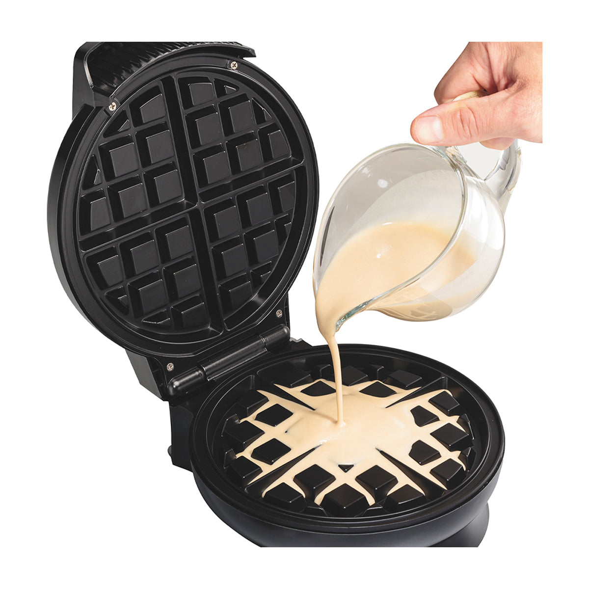 Hamilton Beach Waflera | Estilo Belga | Superficie Antiadherente | Rápido & Facil de Usar | Negro