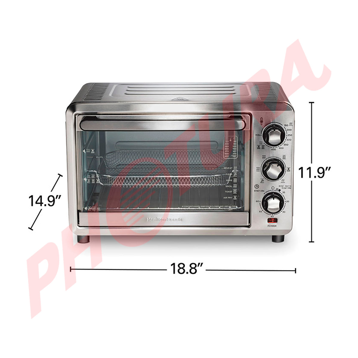 Hamilton Beach Horno Eléctrico con Freidora de Aire | Tostador | Convección | Bandeja Deslizable | Acero Inoxidable | Plateado