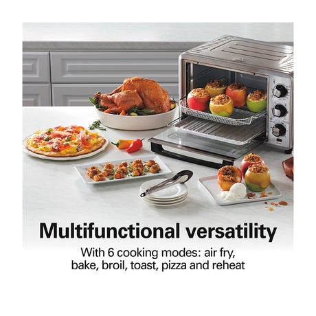 Hamilton Beach Horno Eléctrico con Freidora de Aire | Tostador | Convección | Bandeja Deslizable | Acero Inoxidable | Plateado