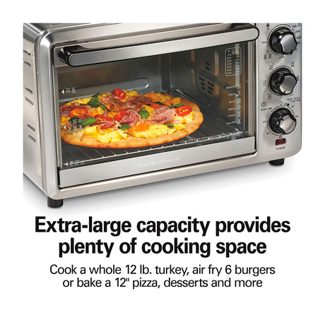 Hamilton Beach Horno Eléctrico con Freidora de Aire | Tostador | Convección | Bandeja Deslizable | Acero Inoxidable | Plateado