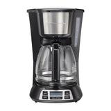 Hamilton Beach Cafetera de 12 Tazas | Programable | Pantalla LED | Negro Plateado