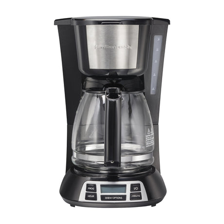 Hamilton Beach Cafetera de 12 Tazas | Programable | Pantalla LED | Negro Plateado