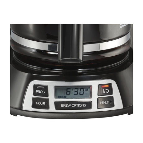 Hamilton Beach Cafetera de 12 Tazas | Programable | Pantalla LED | Negro Plateado
