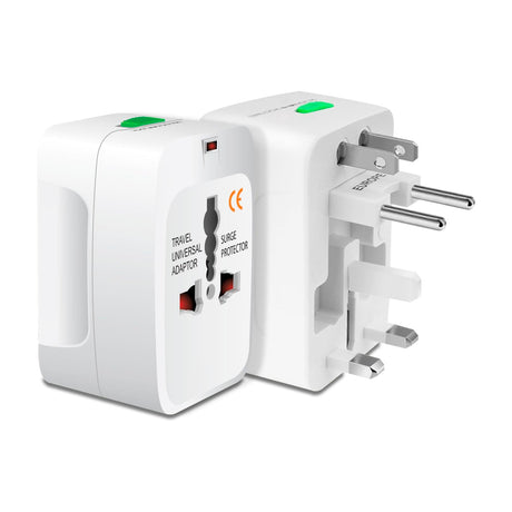 Okahama Adaptador universal con Protector de Sobretensión | 2 Puertos USB | 5 enchufes | 110 - 240 V