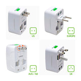 Okahama Adaptador universal con Protector de Sobretensión | 2 Puertos USB | 5 enchufes | 110 - 240 V