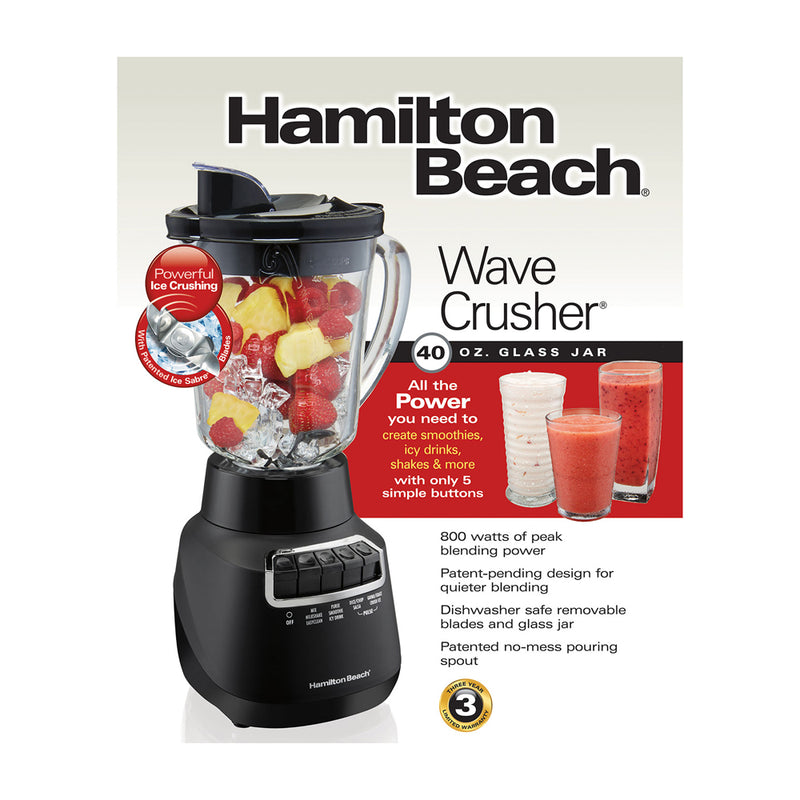 Hamilton Beach Wave Crusher Licuadora de 10 Funciones | Wave Action | 1.2L | 800W | Negro