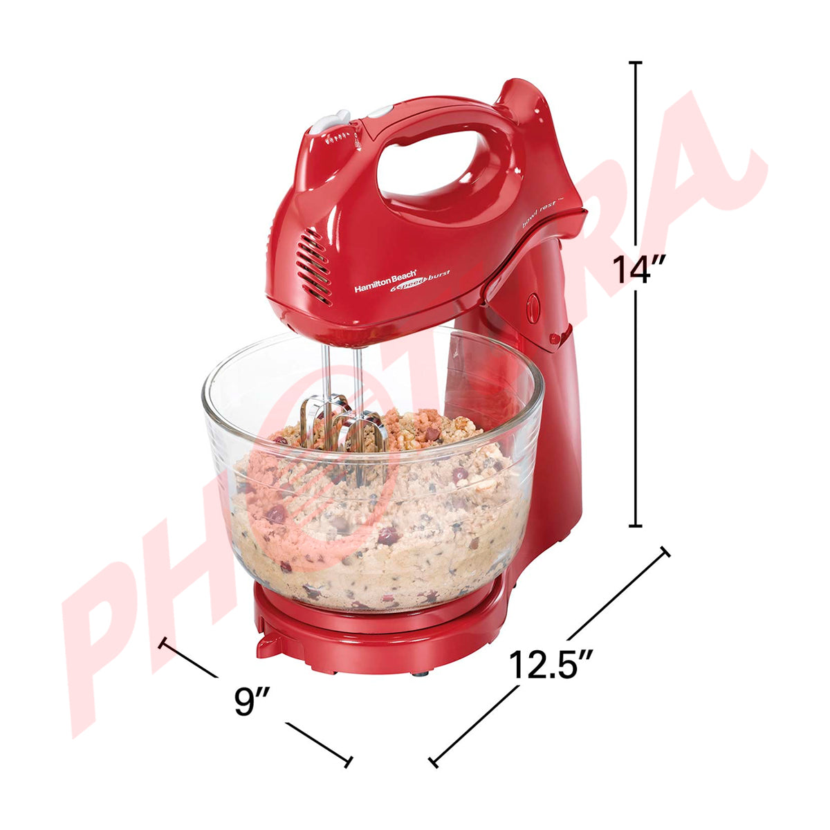 Hamilton Beach Batidora de Pedestal / Mano de 6 Velocidades | 3.78L | 275W | Rojo