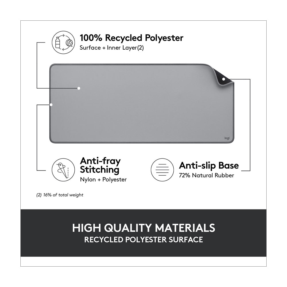 Logitech Desk Mat Alfombrilla para Escritorio | Antideslizante | Resistente a Salpicaduras | Gris